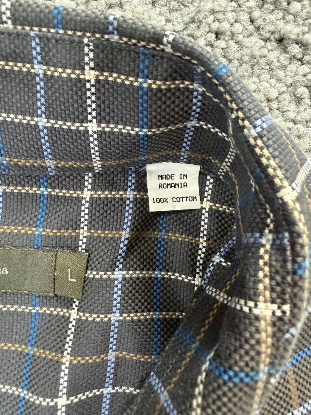 Ermenegildo Zegna Men L Charcoal Grey Plaid Windowpane 100% Cotton Shirt Luxury - Picture 6 of 13